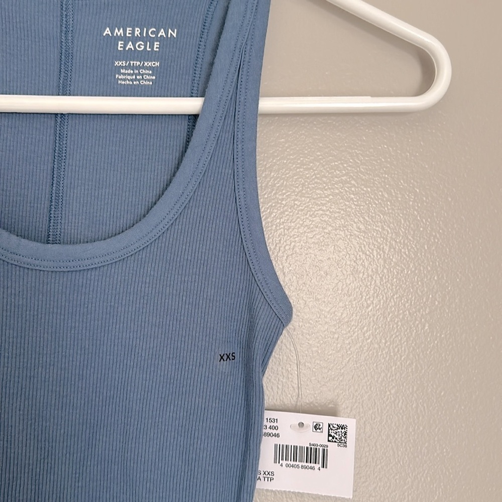 AE Fitted Blue Ribbed Tank Top - Picture 3 of 5